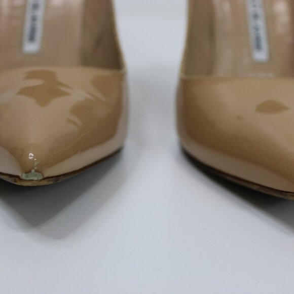 Manolo Blahnik 39.5 US 8.5/9 Nude Pumps Heels Shoes Patent Leather Pointy Toe - Picture 4 of 16